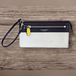 Coach Leather Legacy Zippy Wristlet Wallet Colorblock Purple White